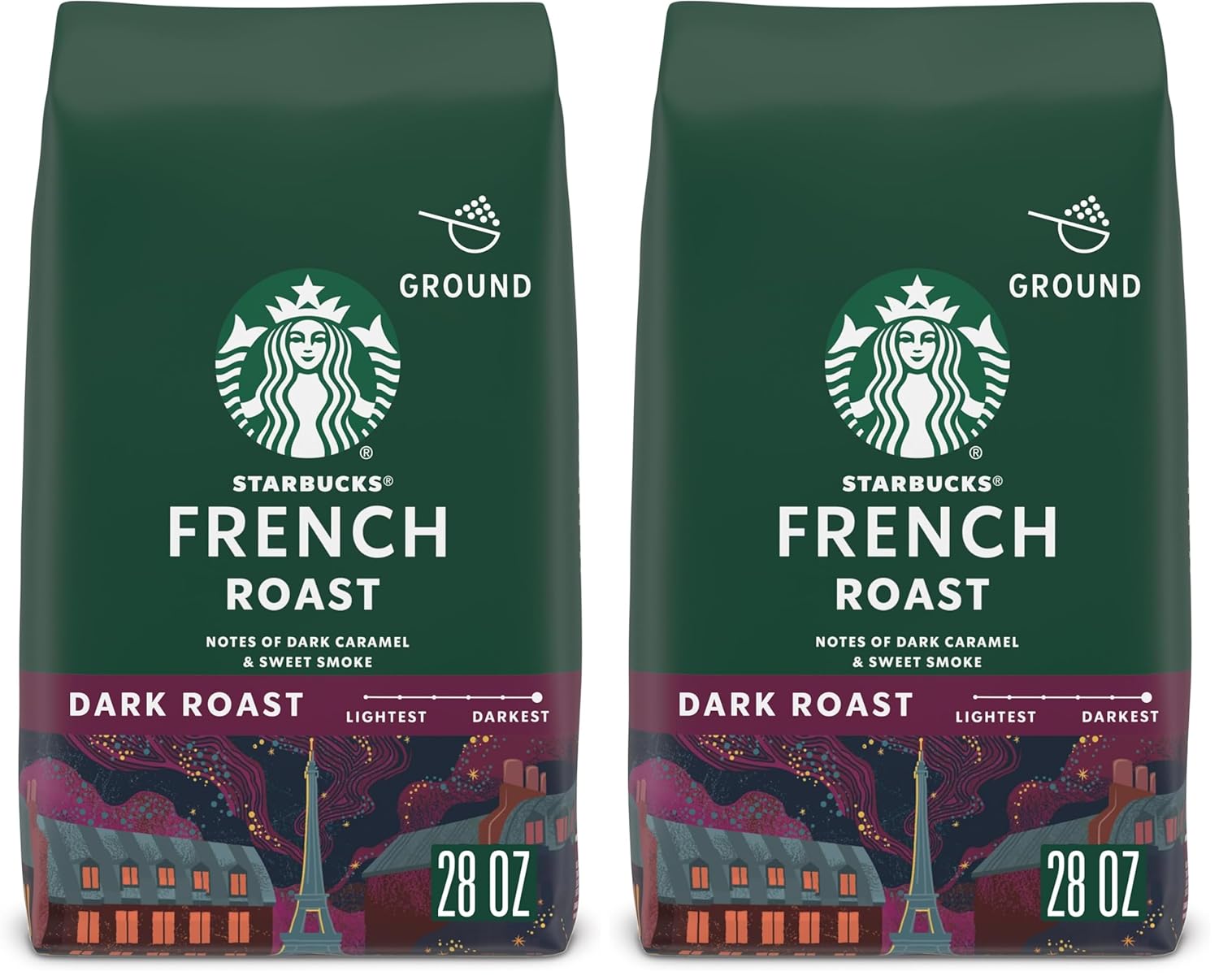 Starbucks Ground Coffee, Dark Roast Hot or Iced Coffee, French Roast, 28 oz (Pack of 2)