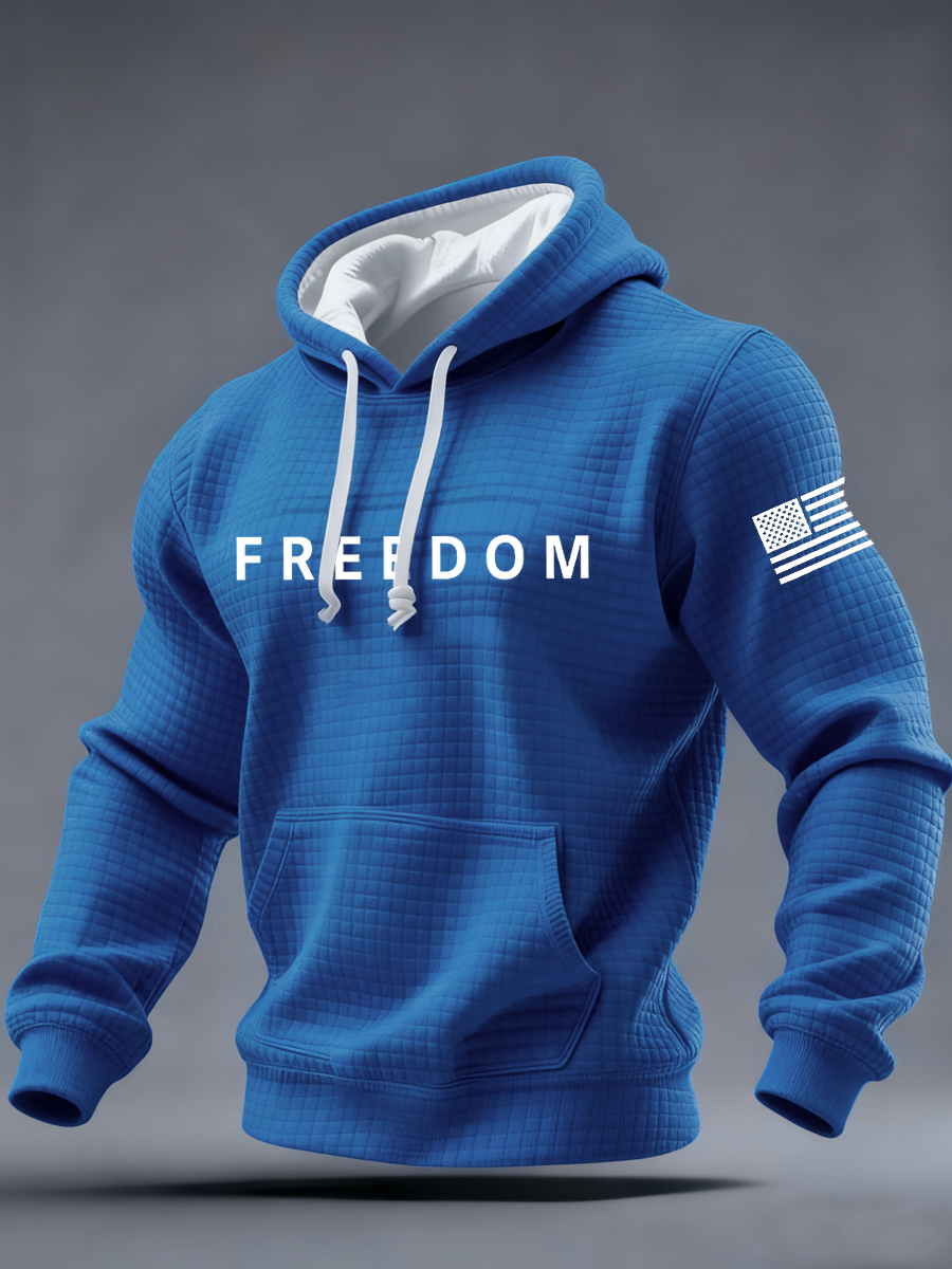 Men's Freedom USA Flag Print Casual Checkered Hoodie