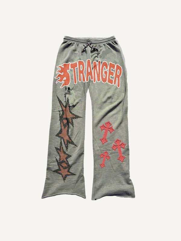 Star&Letter&Star Print Elastic Waist Pants