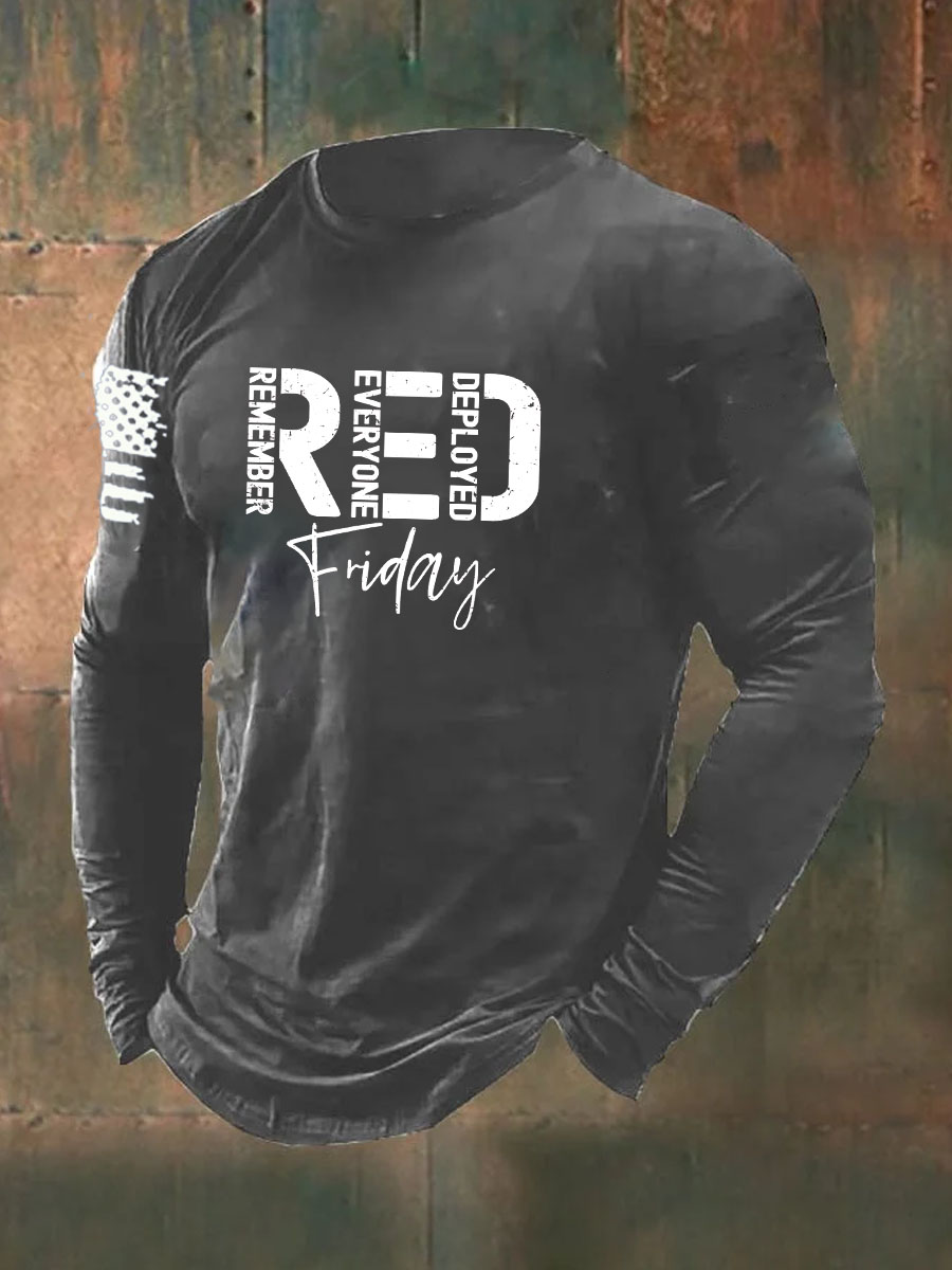 Red Friday Printed Long Sleeve Cotton T-Shirt