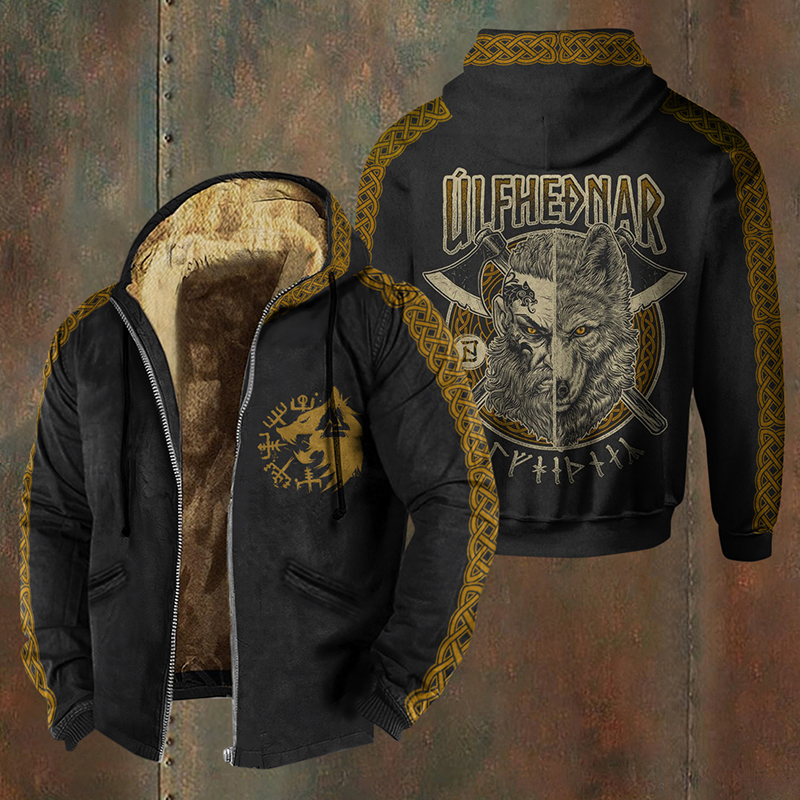 Men's Viking Wolf Warrior Celtic Knot Pattern Zipper Jacket