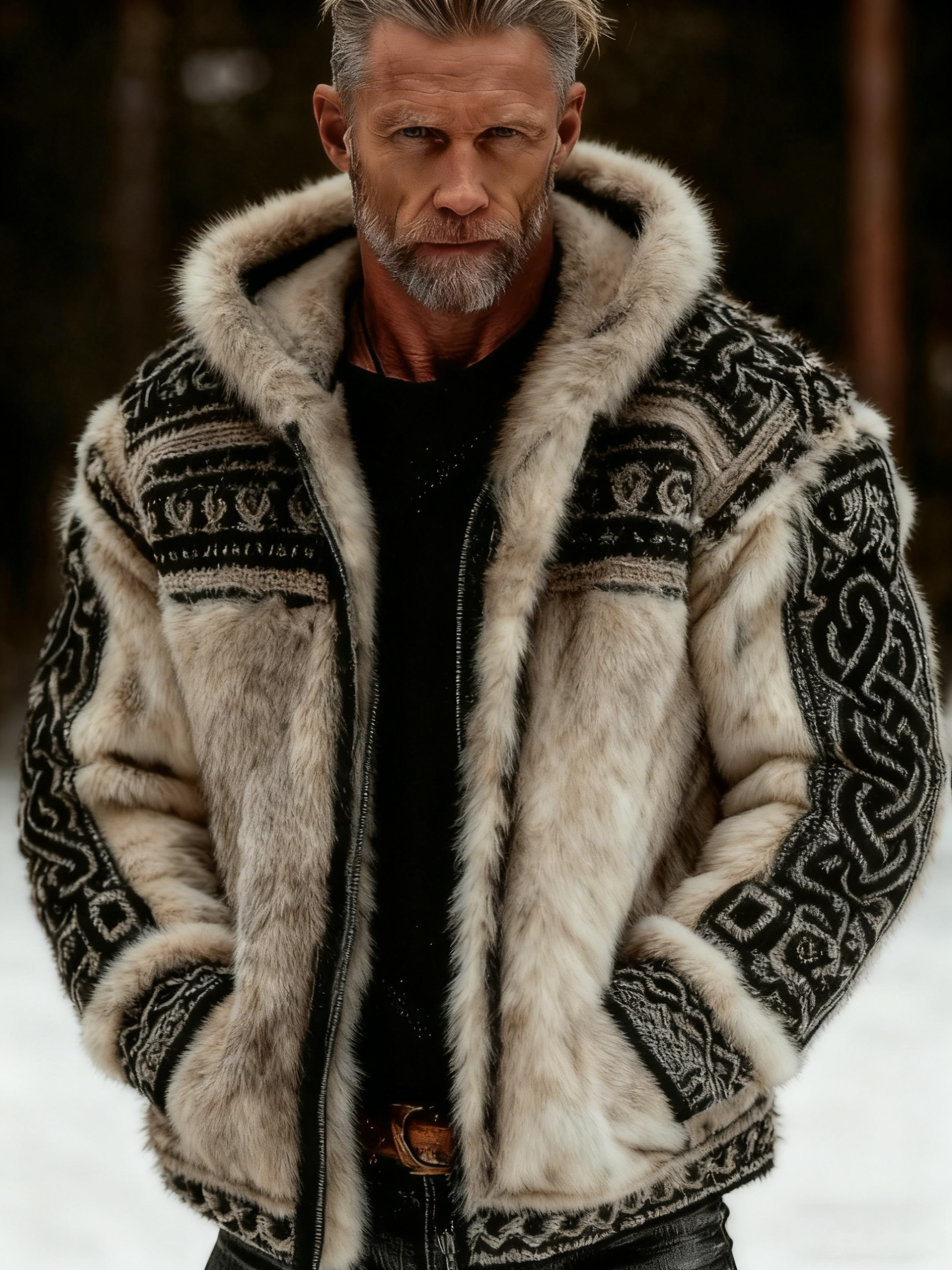 Men's Viking Celtic Art Plush Cozy Warm Zipped Hooded Jacket