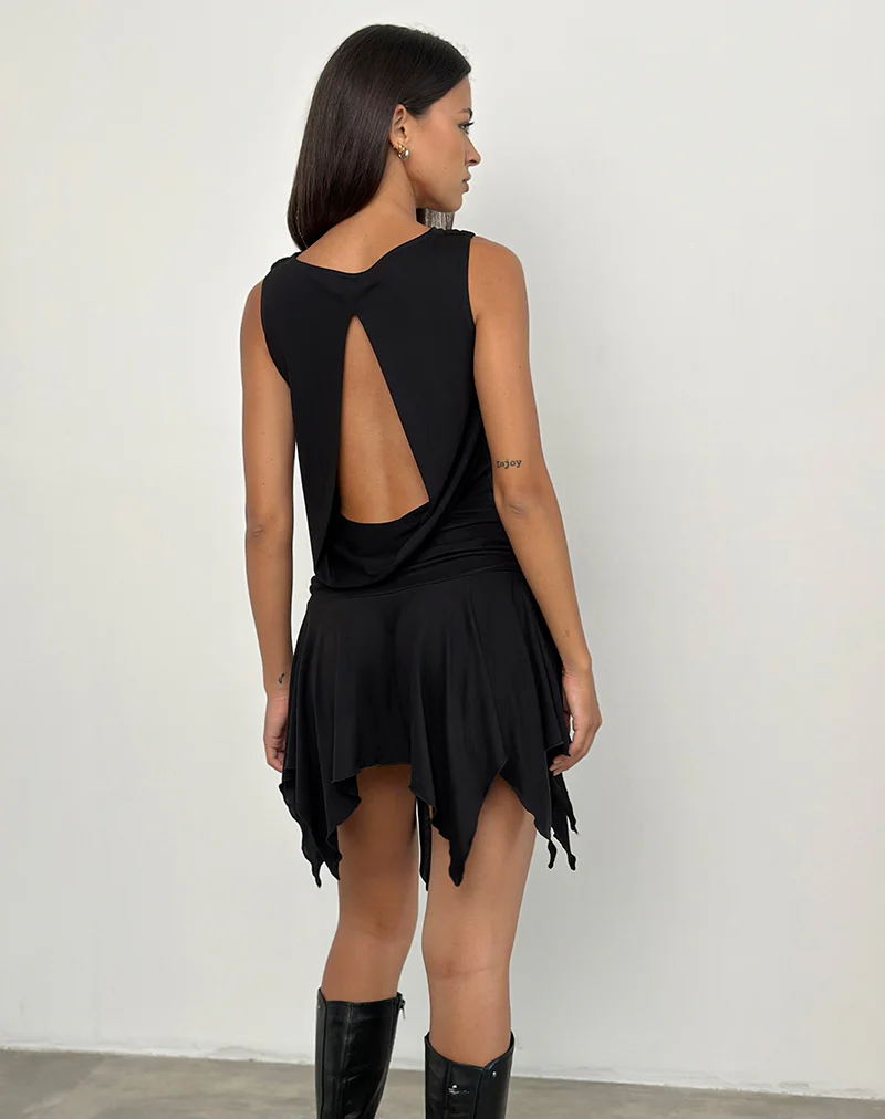 Lizella Hem Mini Dress in Cupro Black