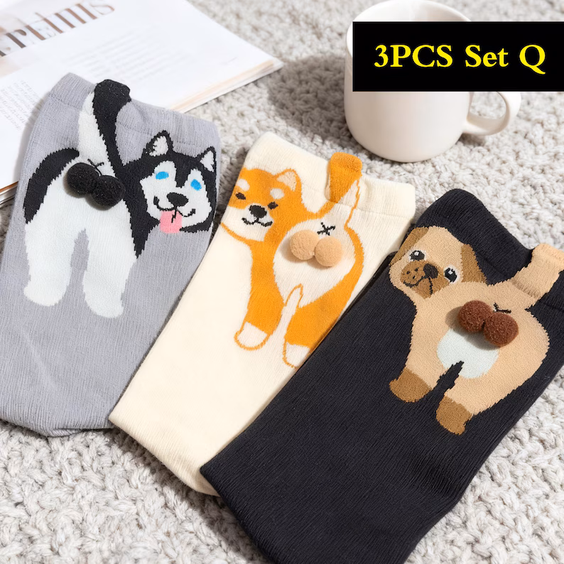 Funny Cat/Dog Socks Cute 3D Tail Cat Design Socks|Black White Gray Socks|Novelty Animal Socks,Penguin/Panda/Bear Animal Socks,Christmas Gift