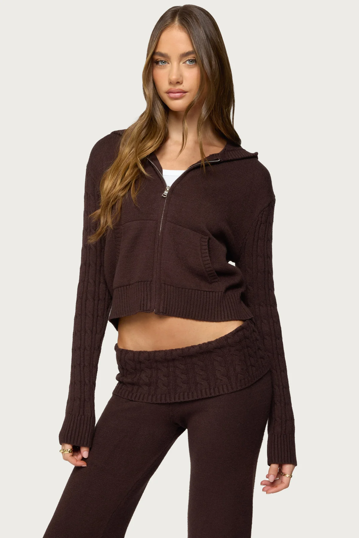 Lula Cable Knit Zip Up Hoodie