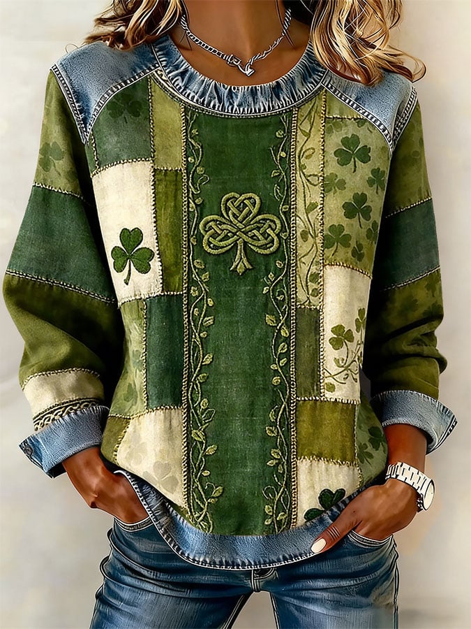 Women's casual Saint Patrick's Day color-block sweatshirt