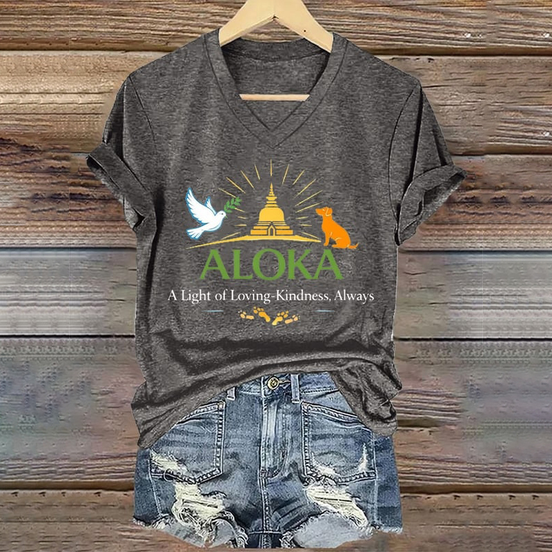 V-neck Retro Walk For Peace Print T-shirt