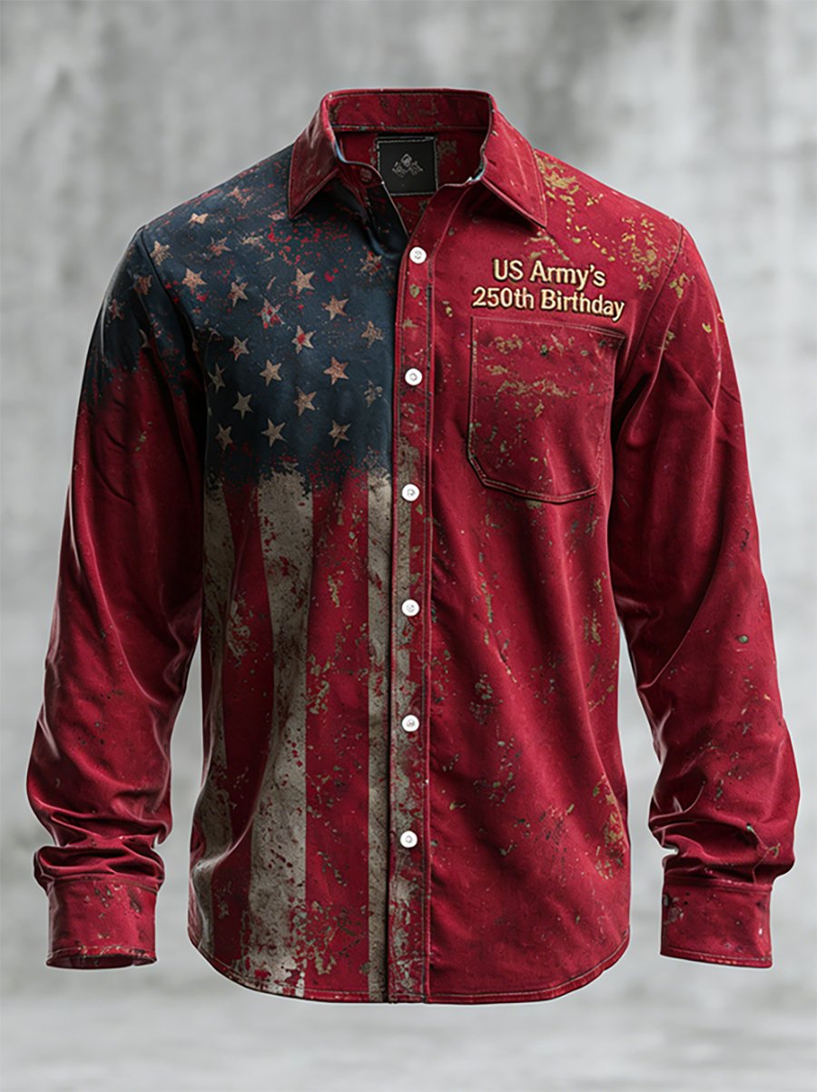 Men's Retro Casual US Army's 250th Birthday Long-Sleeve Shirt