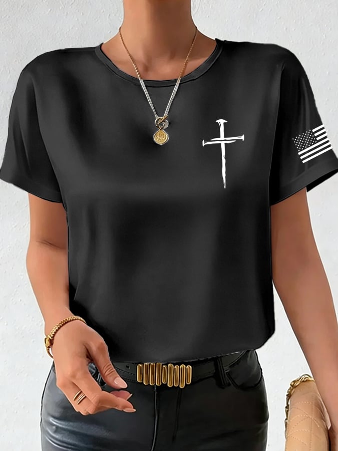 Women's Vintage Faith Cross Print Casual T-Shirt