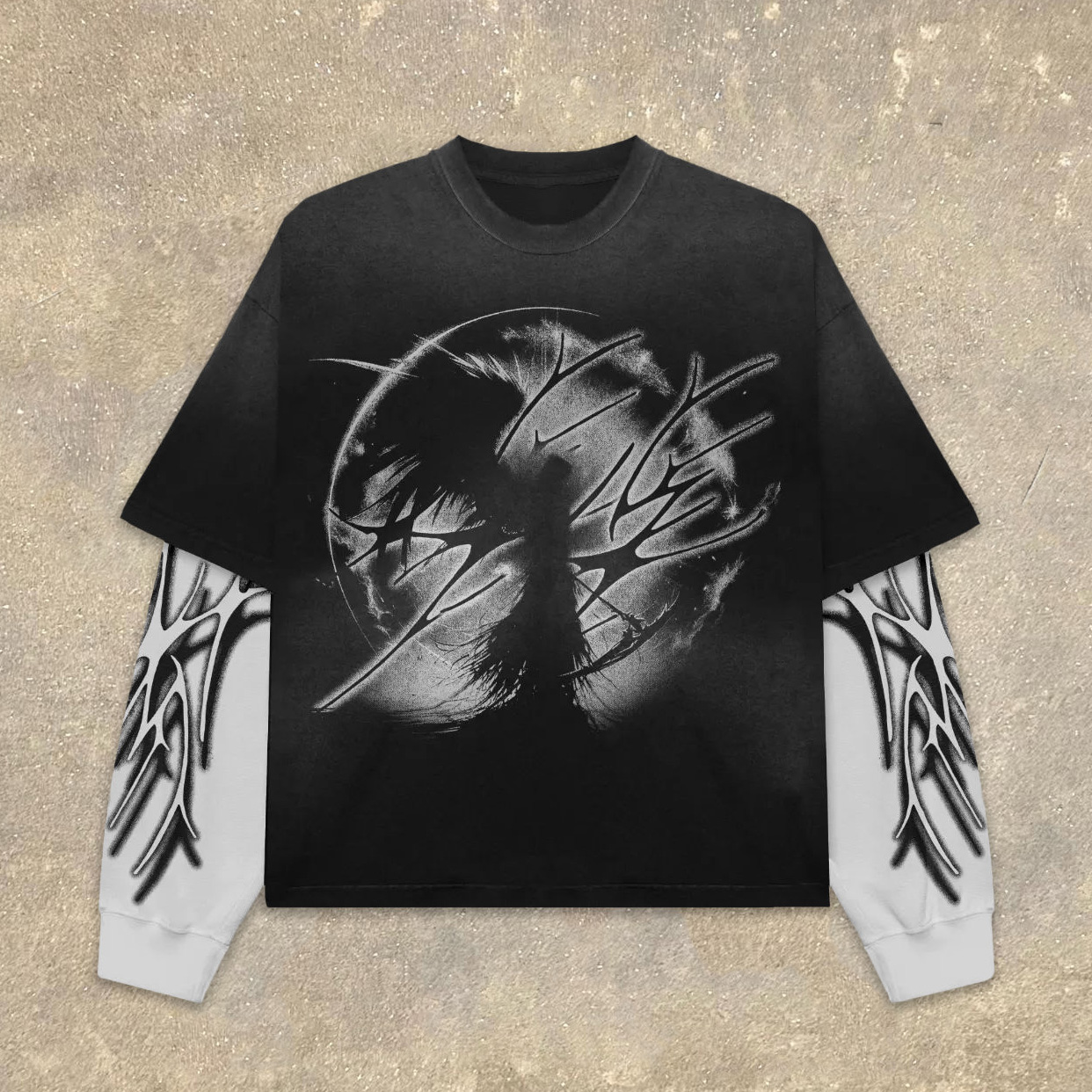 Dark Figure Fake Two Print Long Sleeve T-Shirt