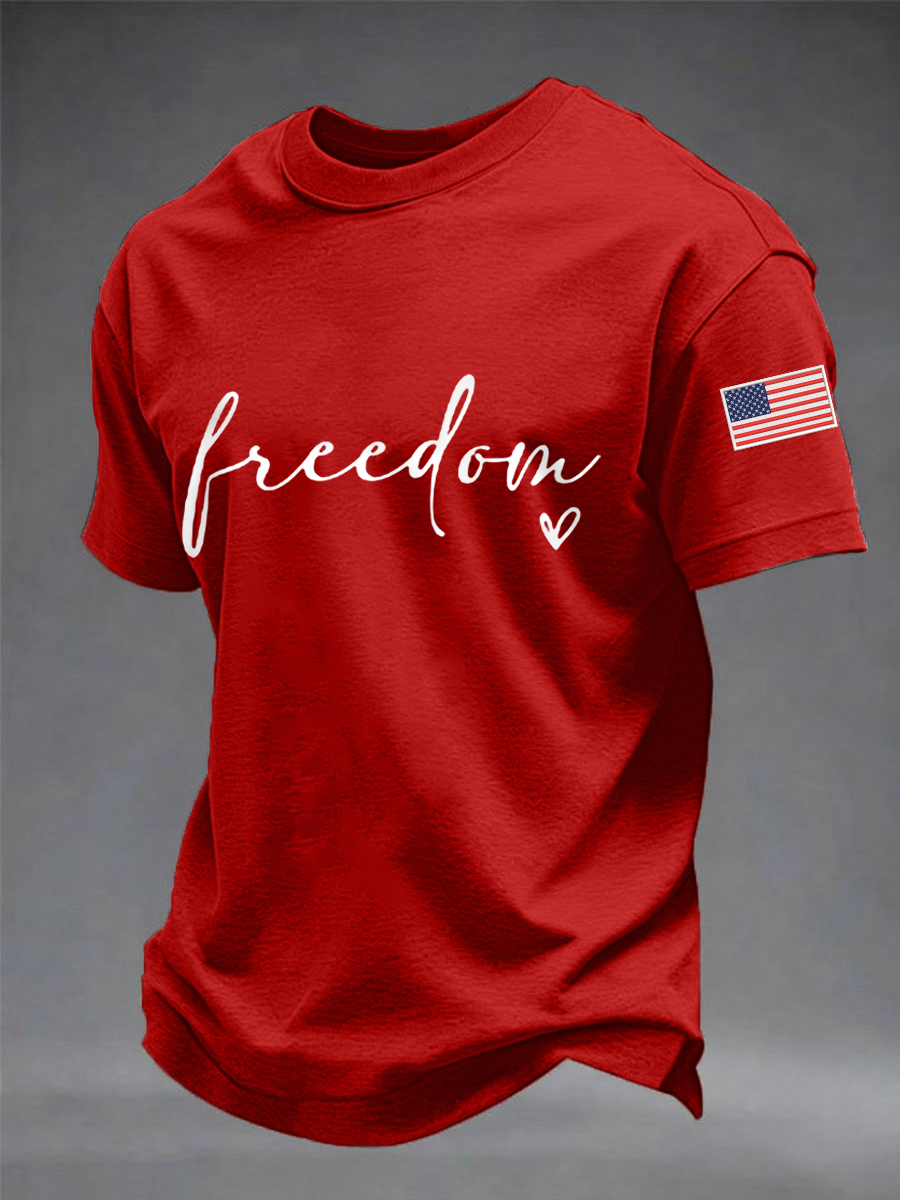 Men's Freedom USA Flag Print Casual Tee