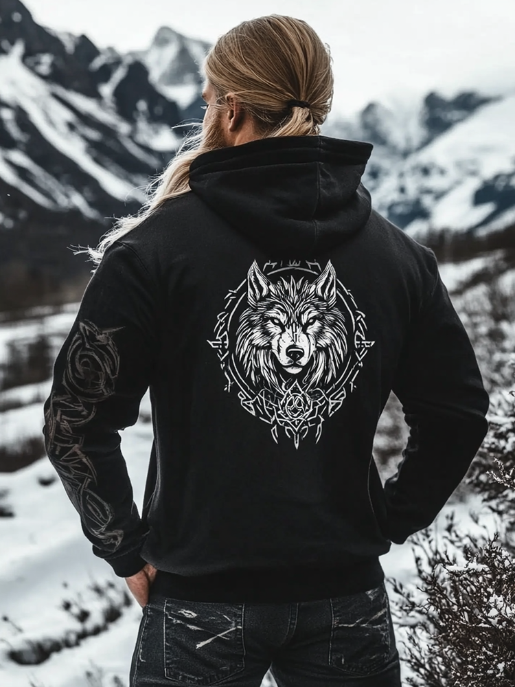 Men's Viking Wolf Tribal Casual Hooded
