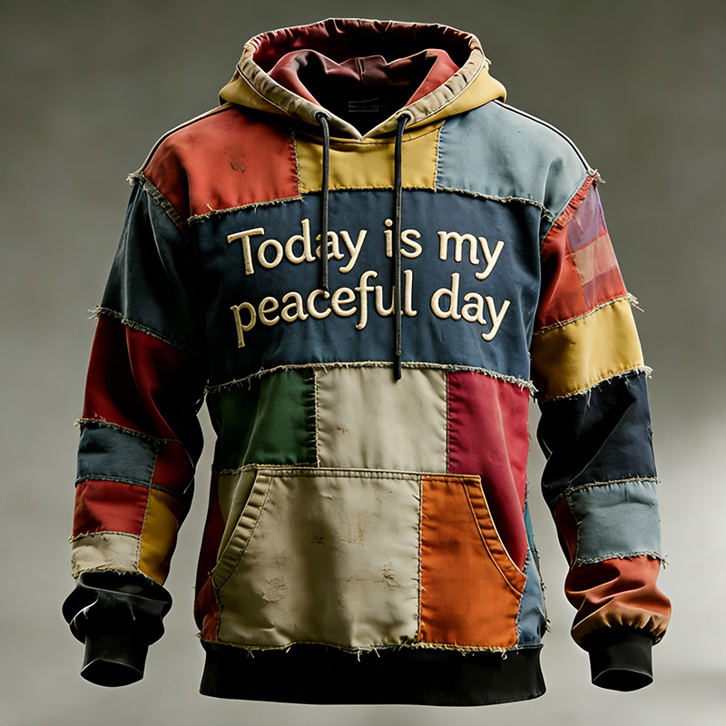 Today Is My Peaceful Day Patchwork Casual Men's Hoodie