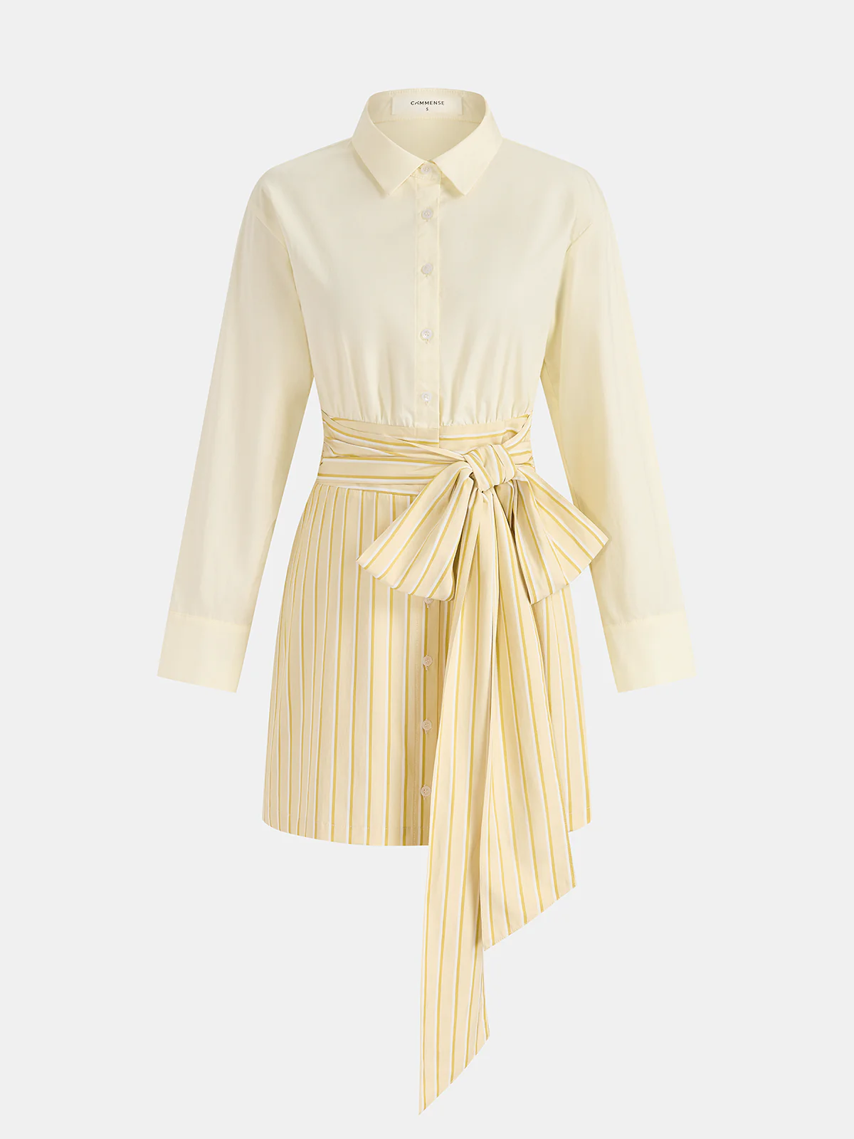 Cotton Striped Tie-Waist Shirt Dress