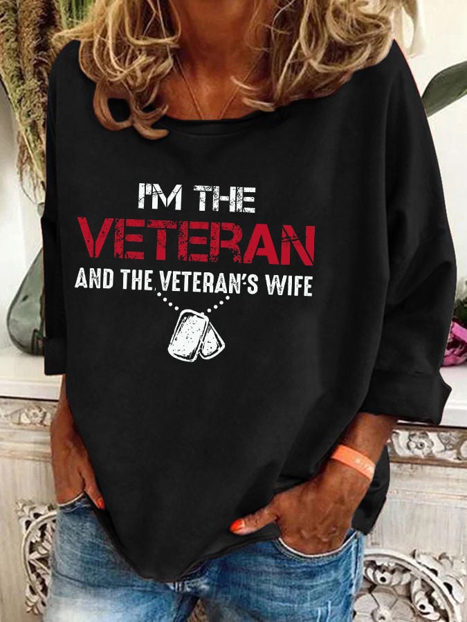 Women's I'm A Veteran And The Veteran's Wife Printed Casual Long Sleeve T-Shirt