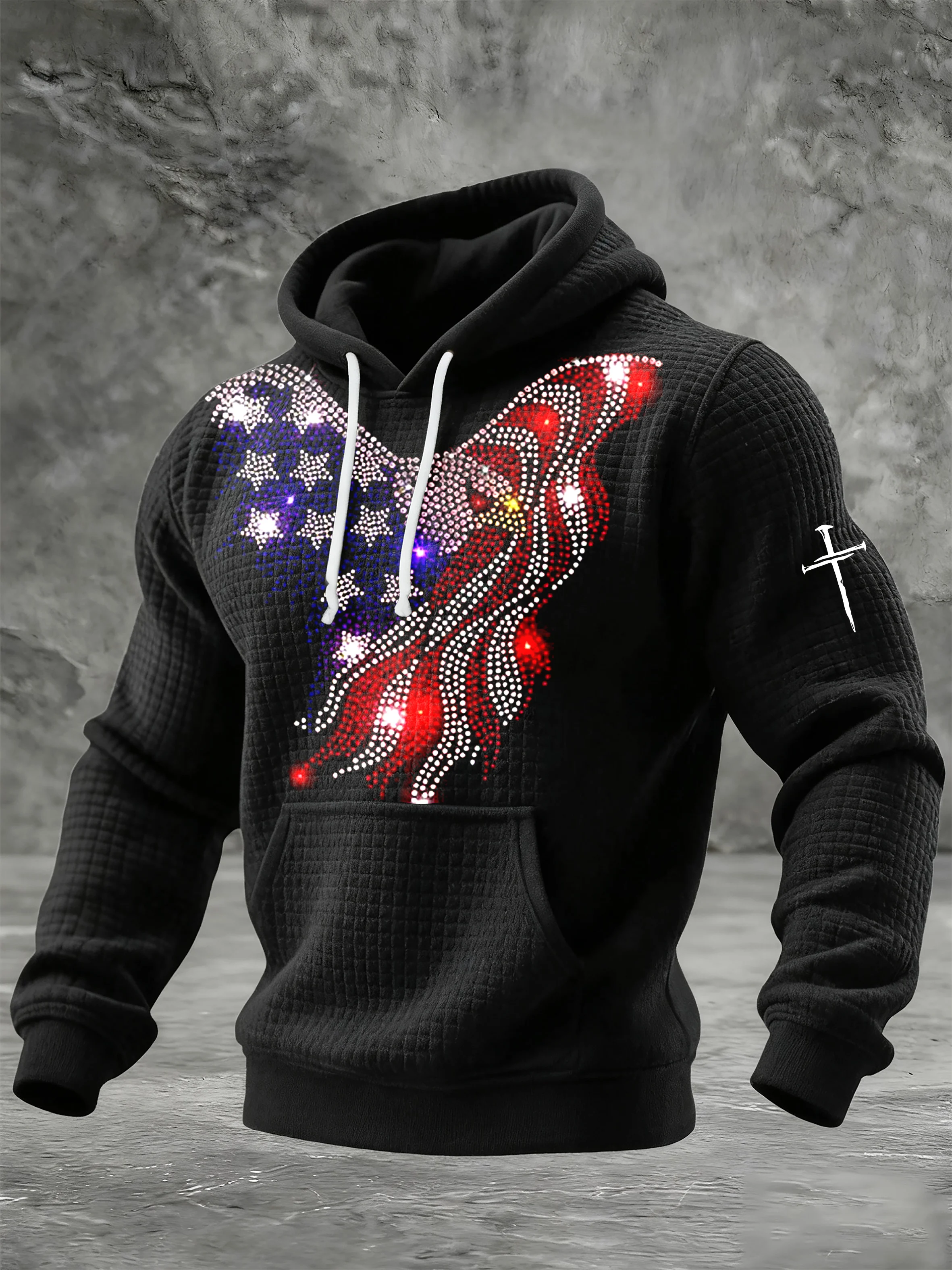Men's Vintage American Flag Print  Hooded Sweatshirt