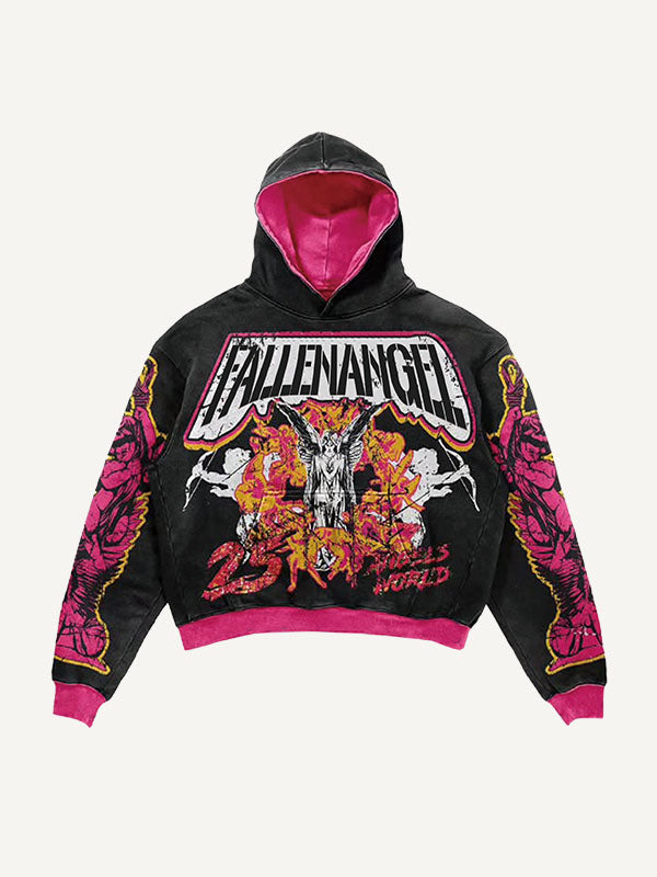 Angel&Letter Faux Decal Faux Rhinestones Print Slant Pockets Hoodie