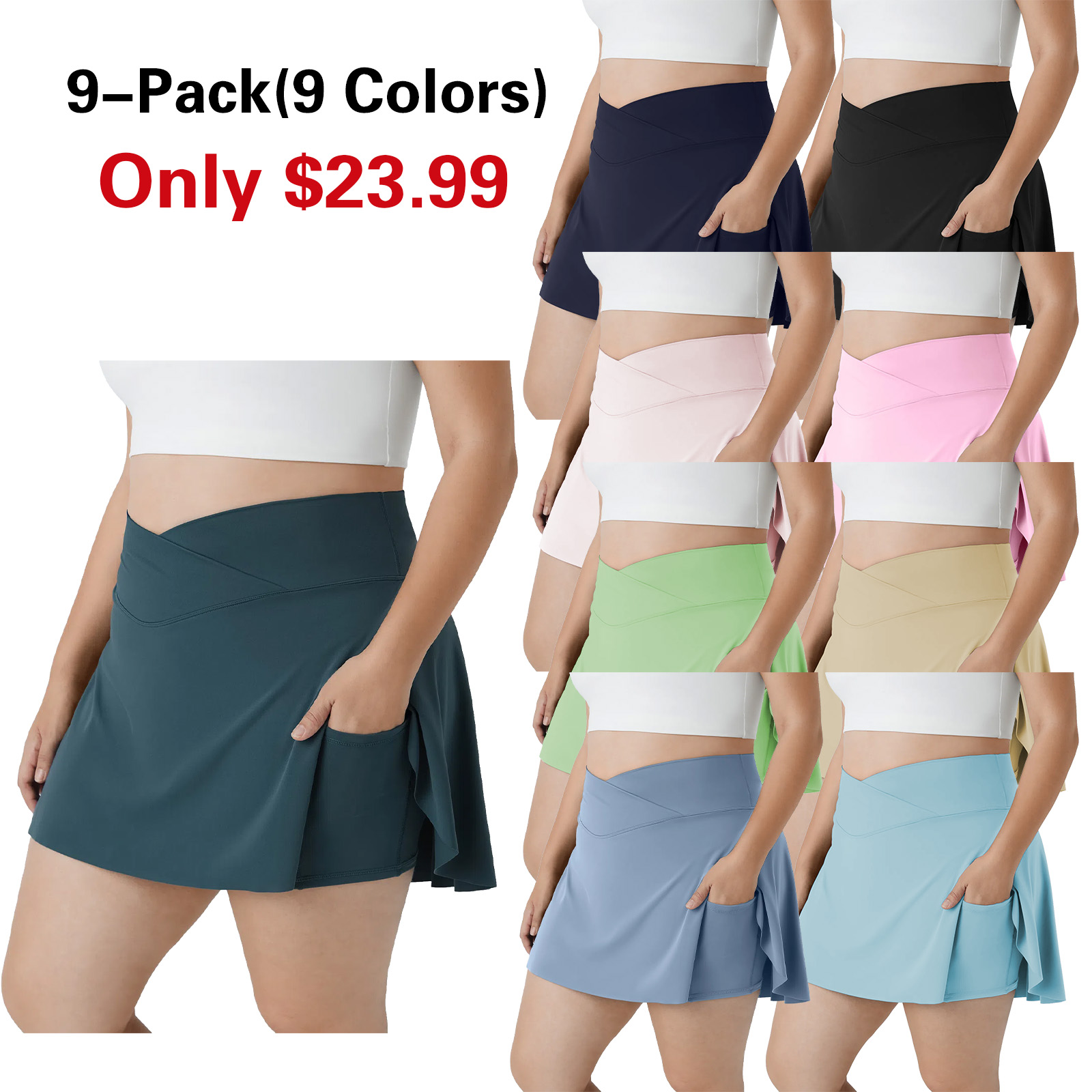 Everyday SoftlyZero™ Airy Crossover Pocket 2-in-1 Cool Touch Tennis Plus Size Skirt-Lucid-UPF50+