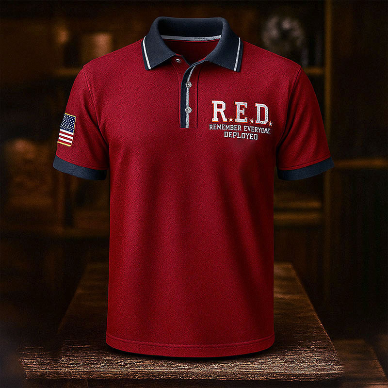 Men's Red Friday Veteran Print Casual Polo T-shirt