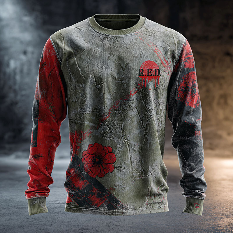 Red Friday Print Casual Sweatshirt