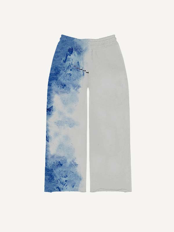 Colorblock Figure&Floral Print Elastic Waist Pants