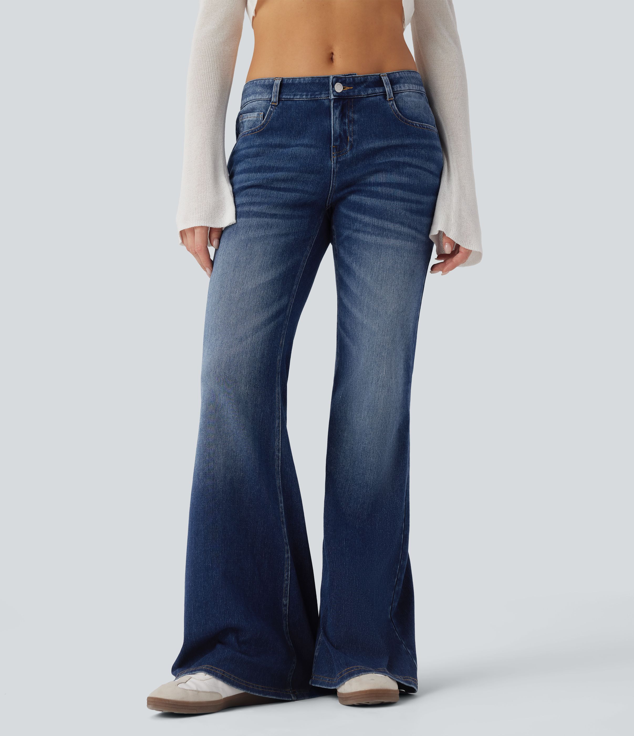 Halara Flex™ Low Rise Flare Washed Casual Jeans with Pockets