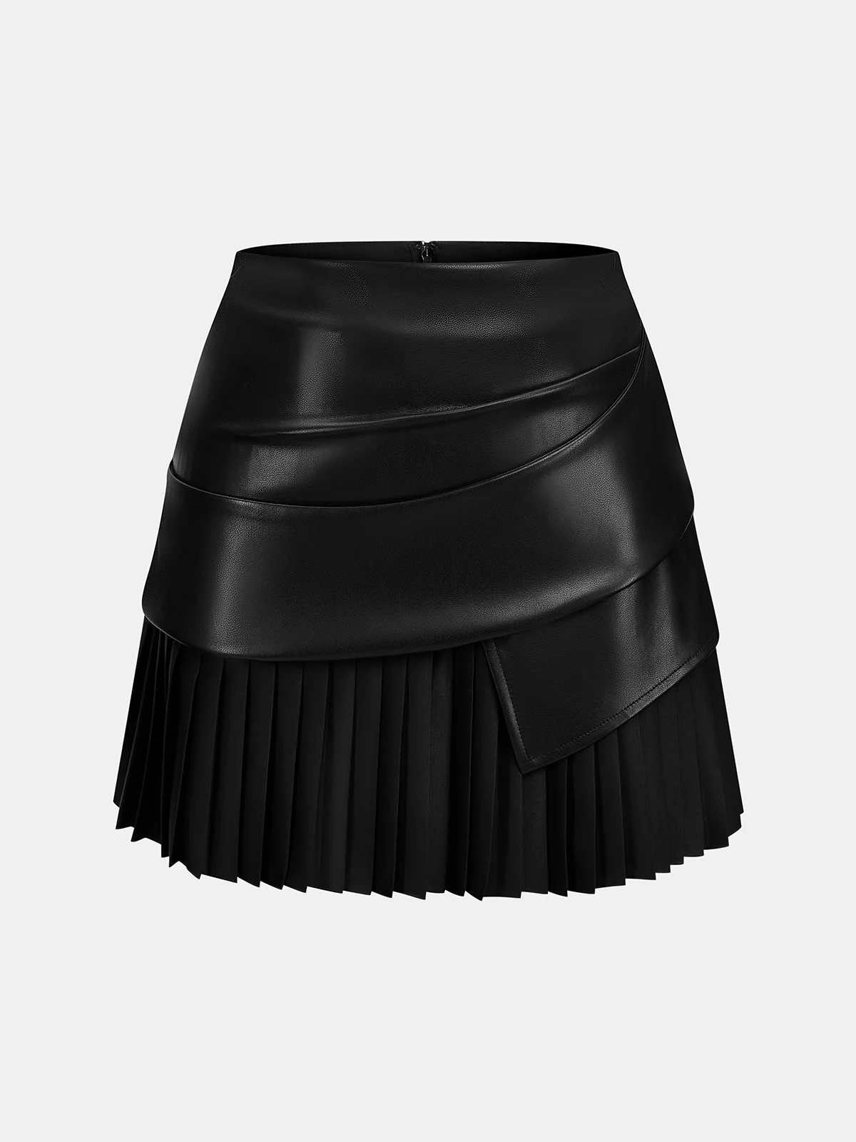 Faux Leather Ruched Pleated Mini Skirt