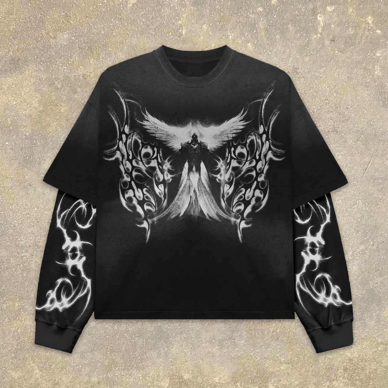 Fake Two Dark Print Long Sleeve T-Shirt