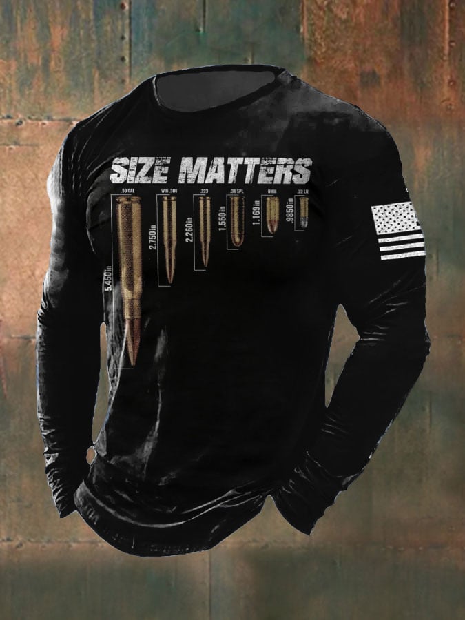 Men's  Size Matters Veterans Day Print Casual Long Sleeve T-Shirt