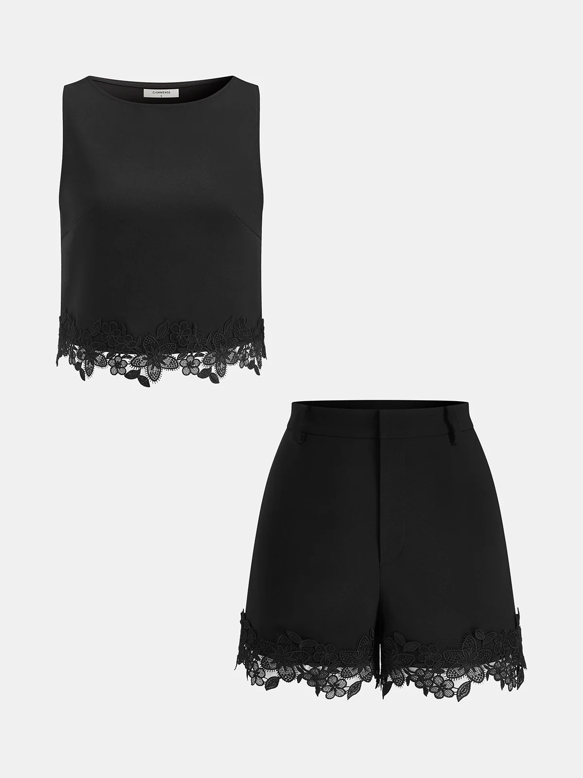 Sleeveless Lace Trim Crop Top & Shorts Set