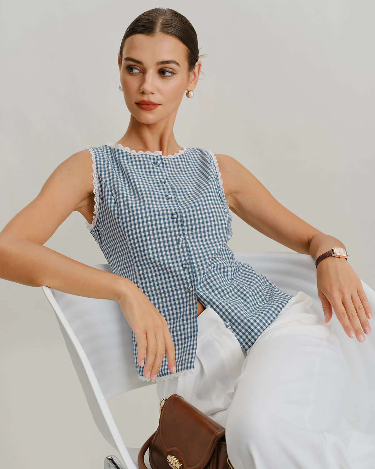 Blue Plaid Sleeveless Tank Top