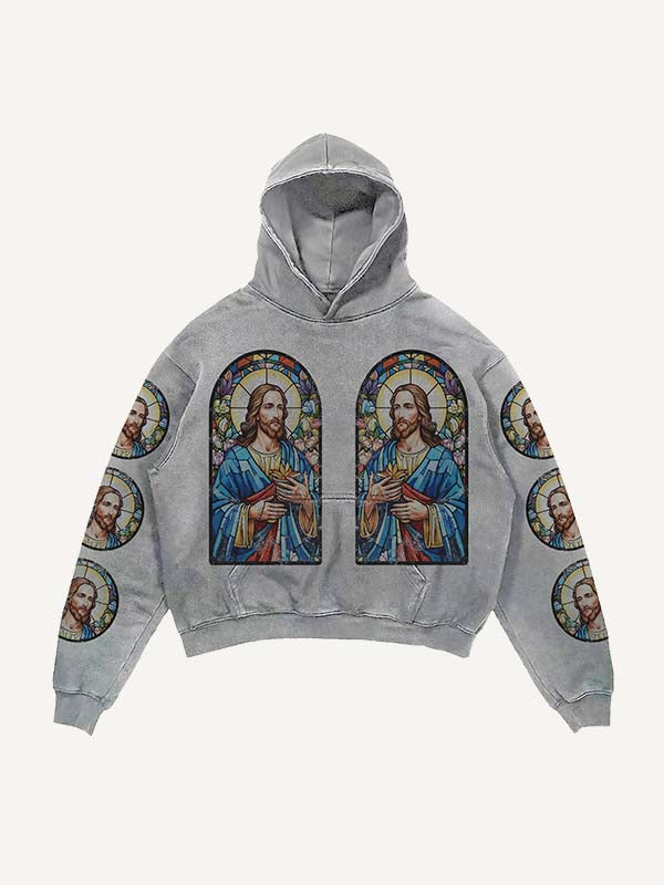 Jesus Print Slant Pockets Hoodie
