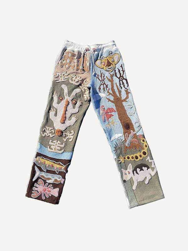 Figure&Graphic&Letter&Graffiti Faux Decal Print Elastic Waist Pants