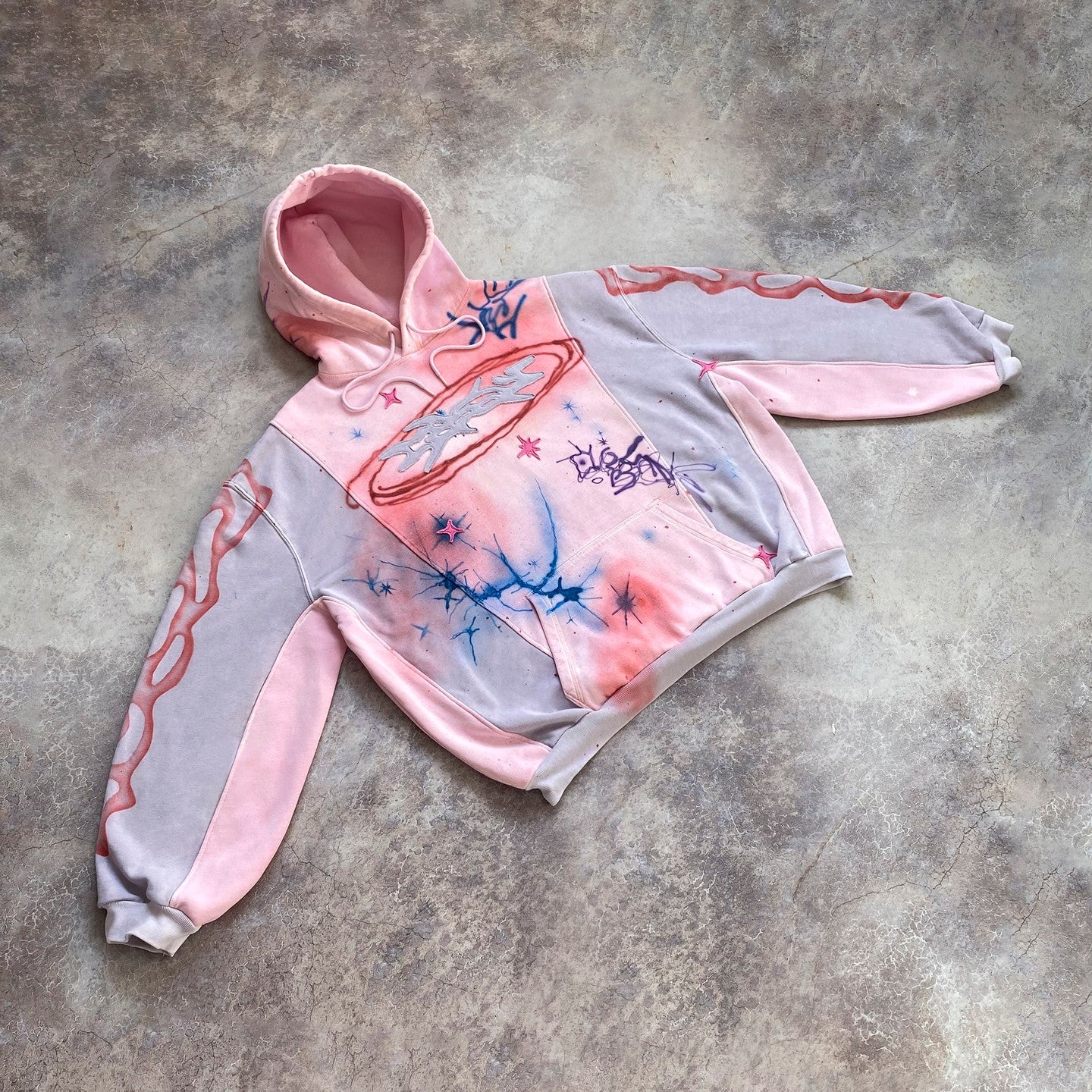 Pink Sakura Casual Street Retro Splicing Printed Hoodie