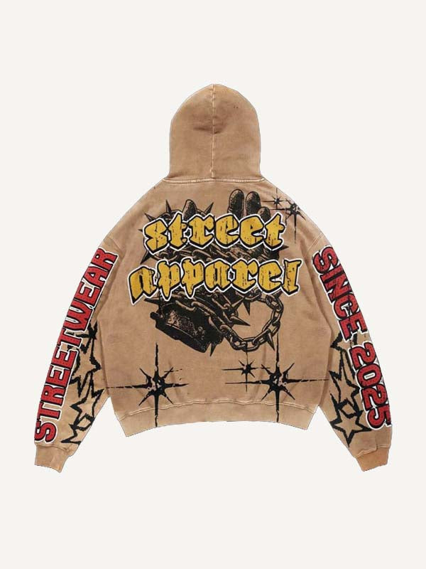 Heart&Palm&Letter Print Slant Pockets Hoodie