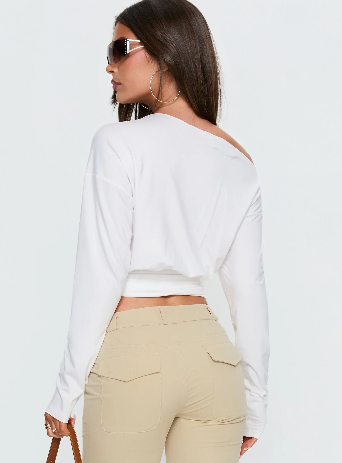 Ashlinn Off Shoulder Long Sleeve Drapey Top White