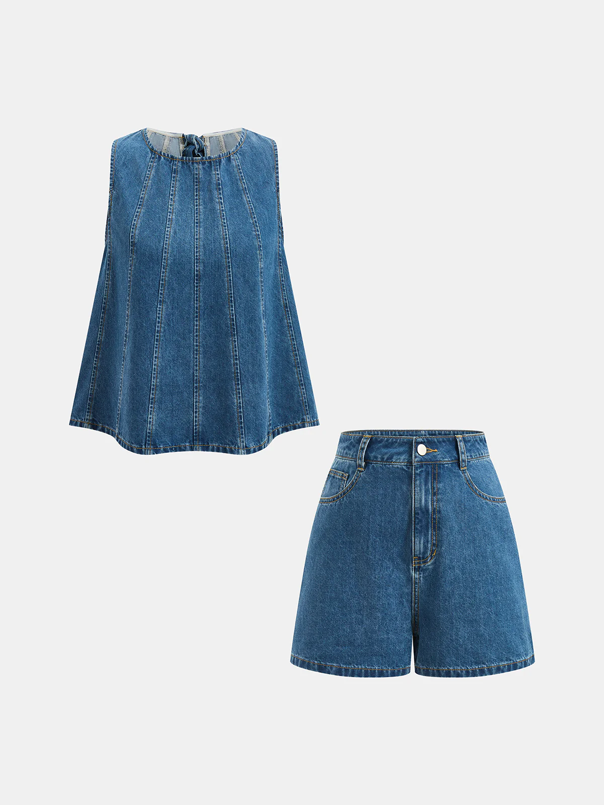 Tie-Back Denim Sleeveless Top & Shorts Set