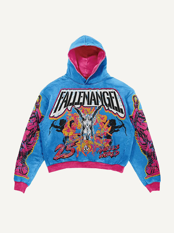 Angel&Letter Faux Decal Faux Rhinestones Print Slant Pockets Hoodie