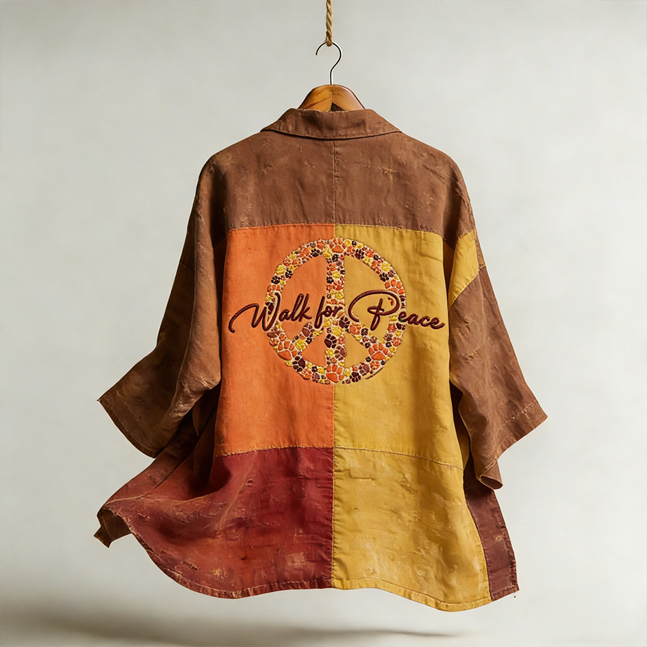 Peace-themed Pattern Design Linen Cardigan