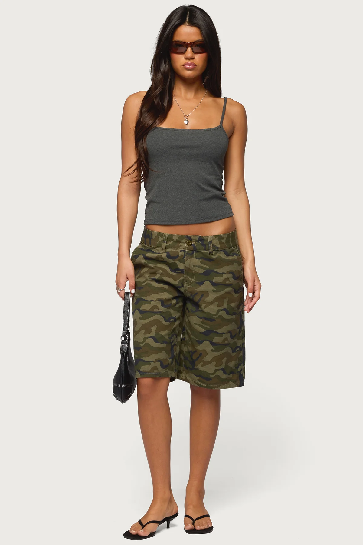 Camo Denim Low Rise Bermuda Shorts