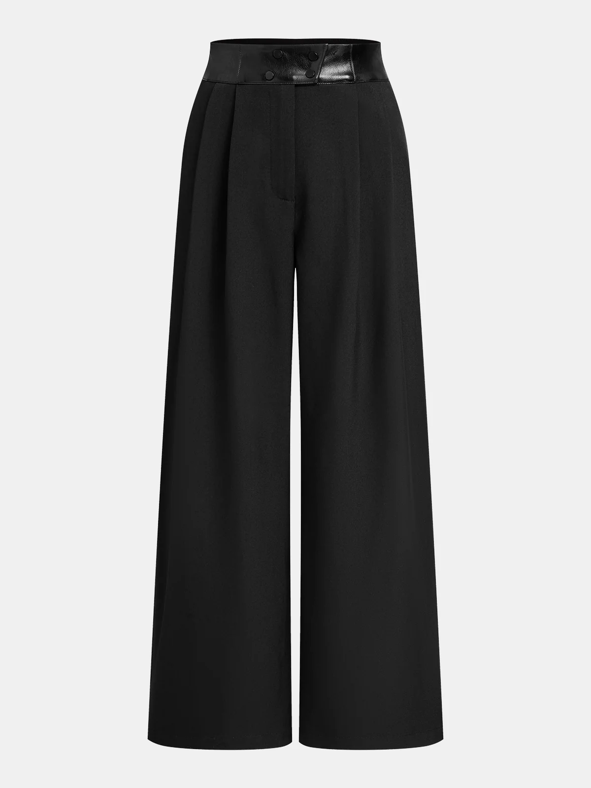 Faux Leather-Trim Wide-Leg Pants