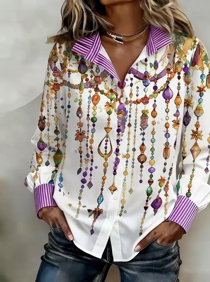 Women'S Casual Color-Block Patchwork Printed Shirt