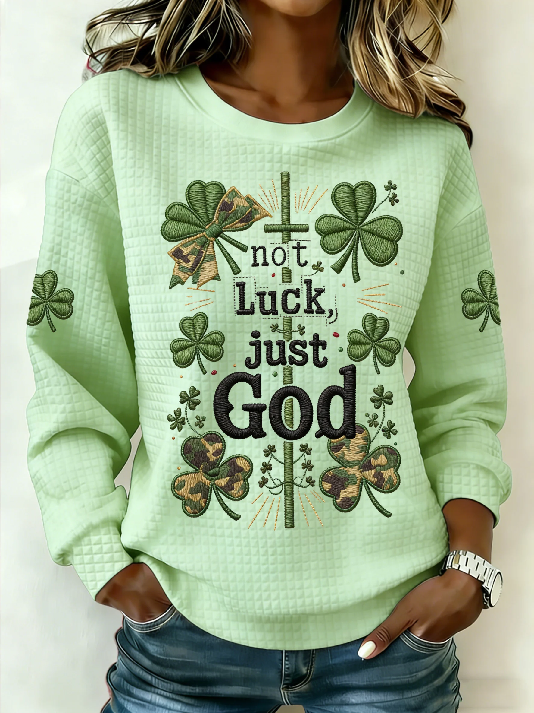 Women's Autumn/Winter Clover Printed Crew Neck Casual Sweatshirt-Fast Shipping