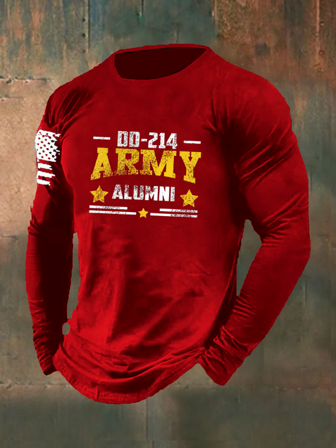Men's DD214 Alumni Cool Pattern Long Sleeve  100% Cotton T-Shirt