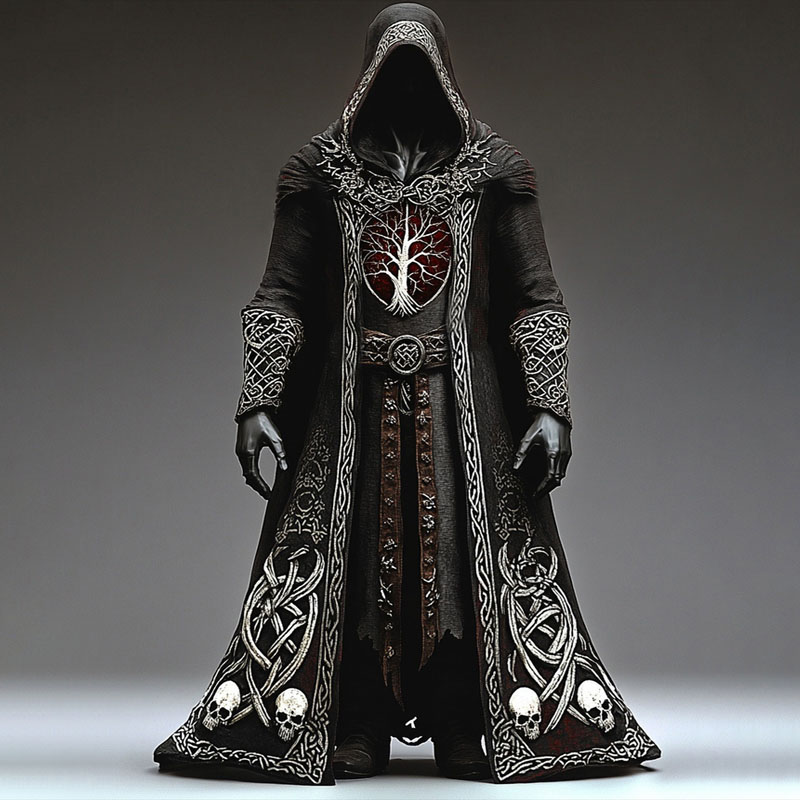 Men's Celtic Knot Skull Embroidered Hooded Cape