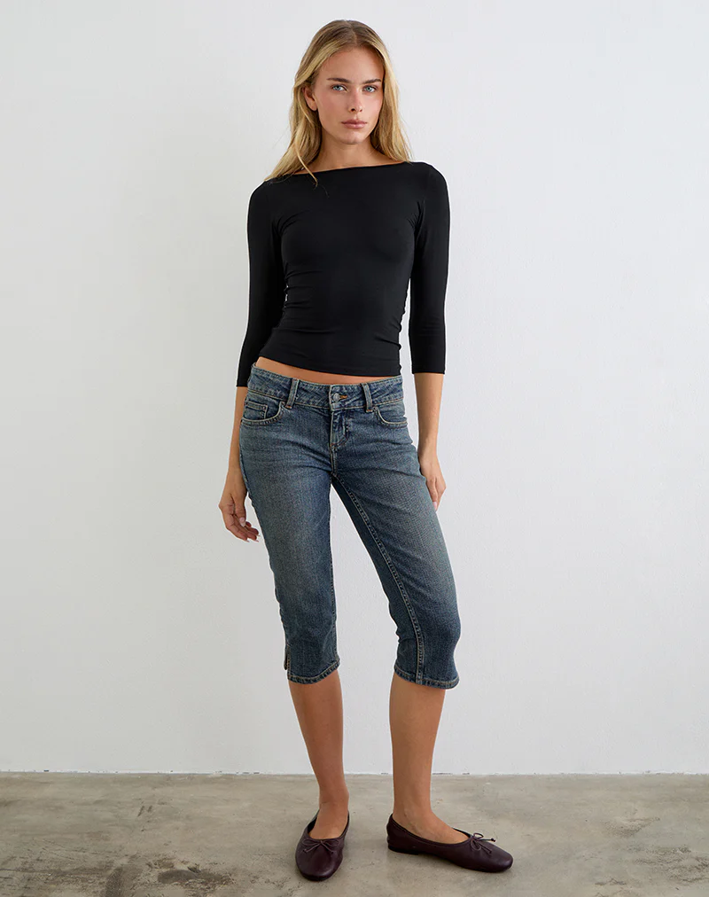 Denim Capri Jean in Dirty Green