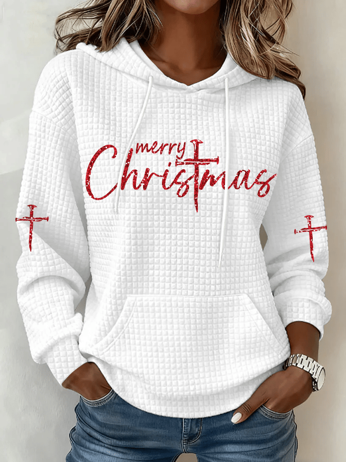Women's Christmas Faith Printed Waffle Fabric Hoodie