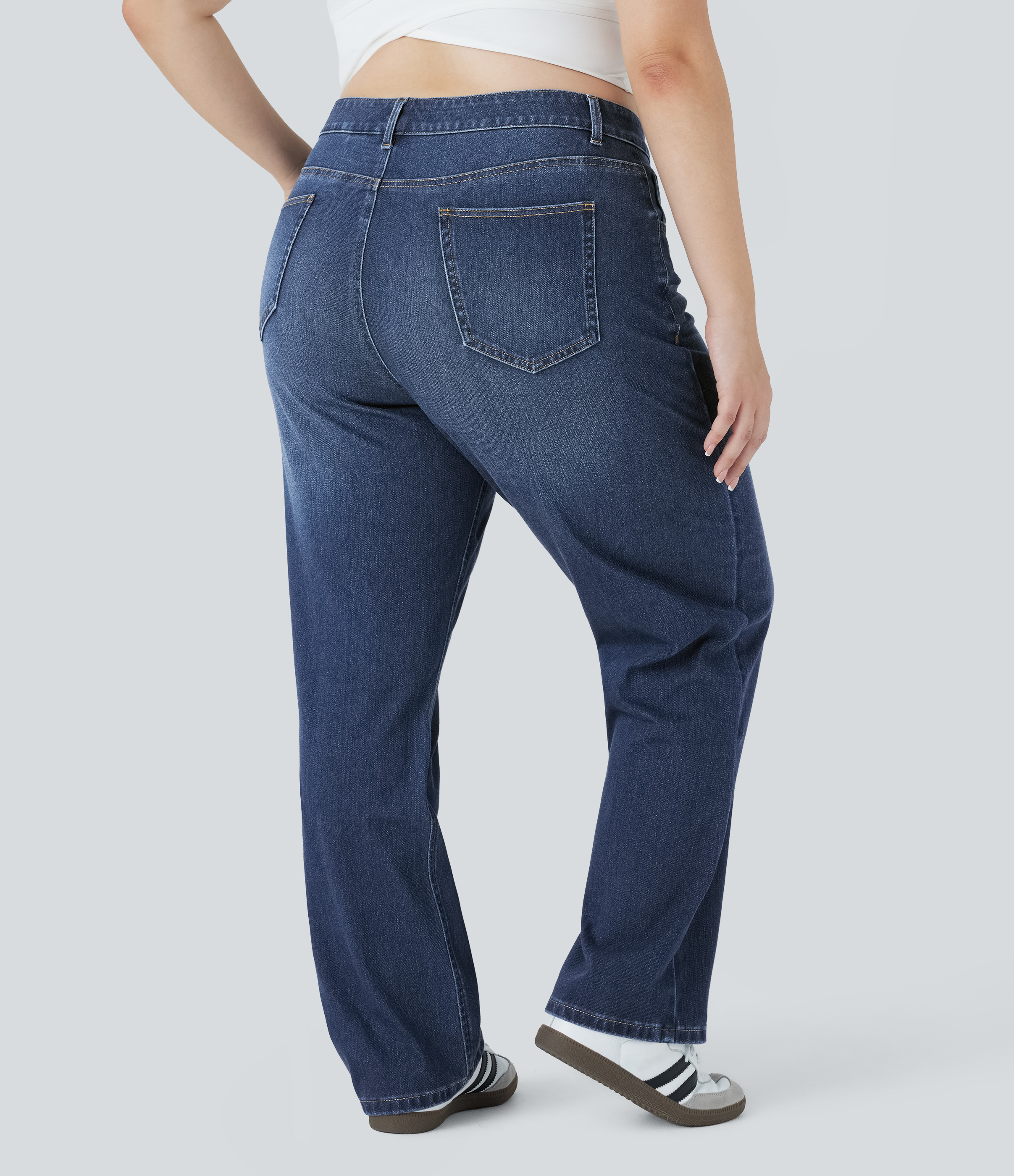 Halara Flex™ High Waisted Pockets Straight Leg Washed Casual Plus Size Jeans
