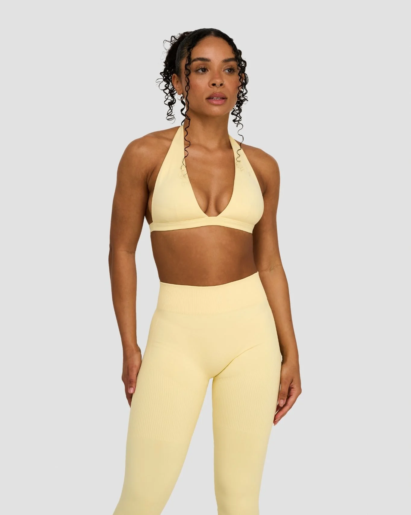 Elevate™ Sculpting Seamless V-Neck Halter Bra | Golden Butter