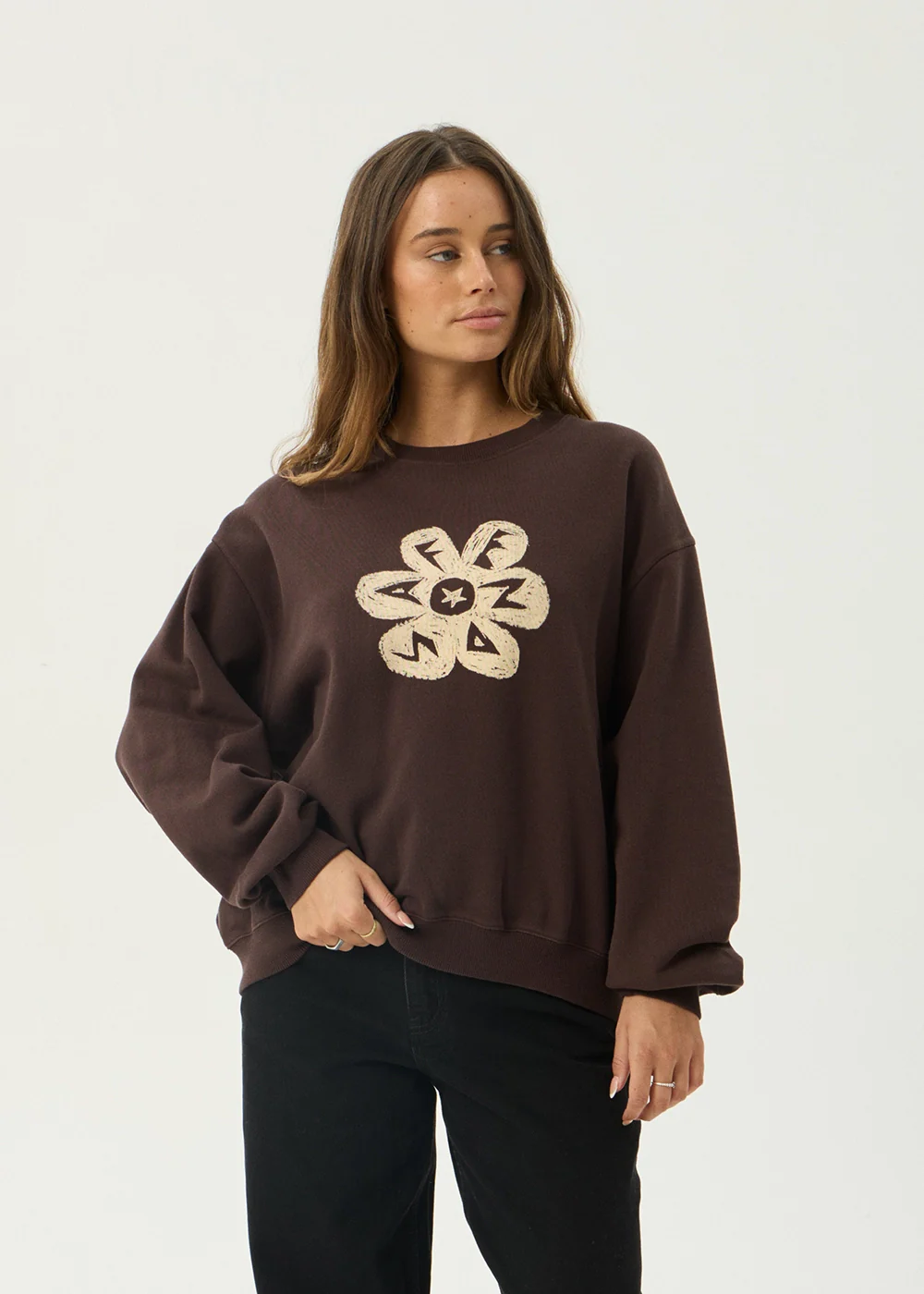AFENDS Womens Raven - Crew Neck - Washed Coffee